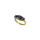 14K Yellow Gold Oval Sapphire Diagonal 5-Inline Bridge Ring Gold ring with blue gemstones on a white background
