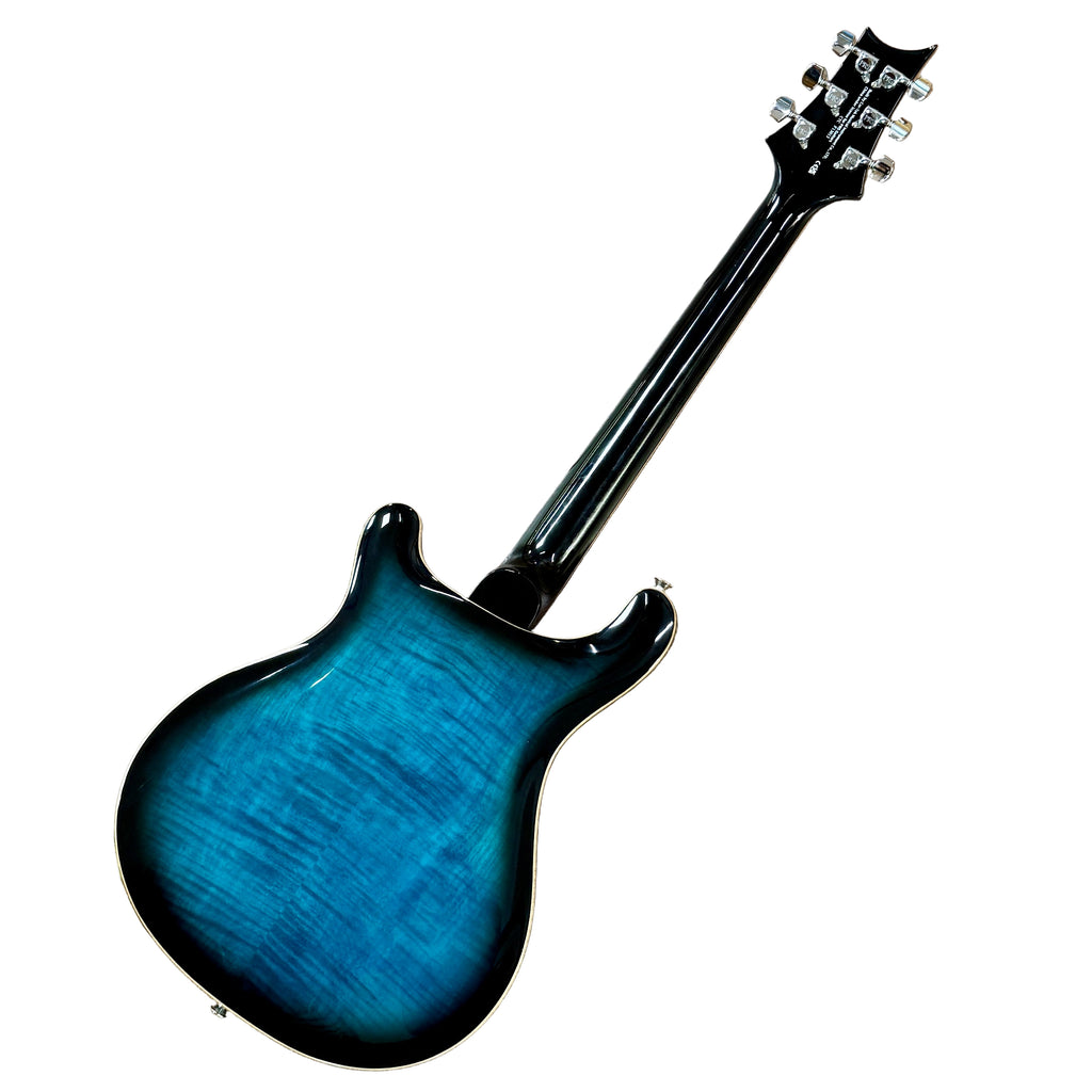 PRS Paul Reed Smith SE Piezo Hollowbody Electric Guitar w/ Soft Case Blue electric guitar on a wooden floor