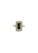 14K White Gold Rectangular Sapphire & 1/3CTW Diamond Halo Art Deco Ring