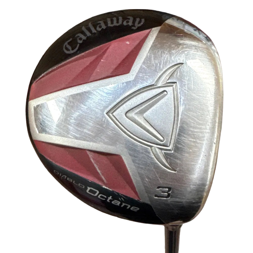 Callaway DIABLO Octane 3 Wood RH Golf Club Callaway golf club head with red and silver design on a white background