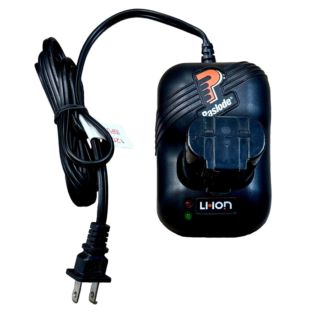 Paslode 16-Gauge 2-1/2" Cordless Angled Finish Nailer w/ Battery, Charger, & Hard Case (IM250A Li) Black power adapter with cable on a white background