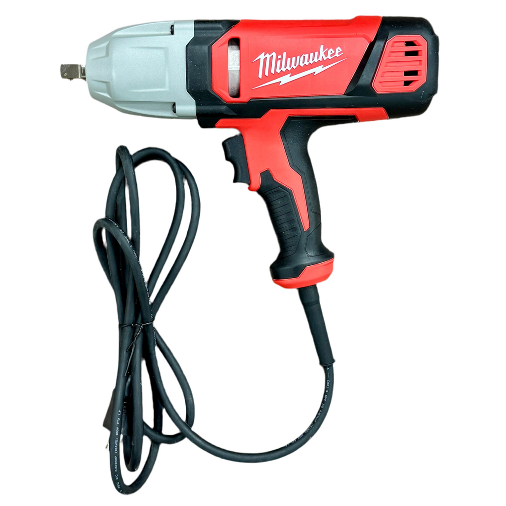 Milwaukee 7-Amp 1/2" Corded Impact Wrench (9070-20) Red and black Milwaukee power drill on a white background