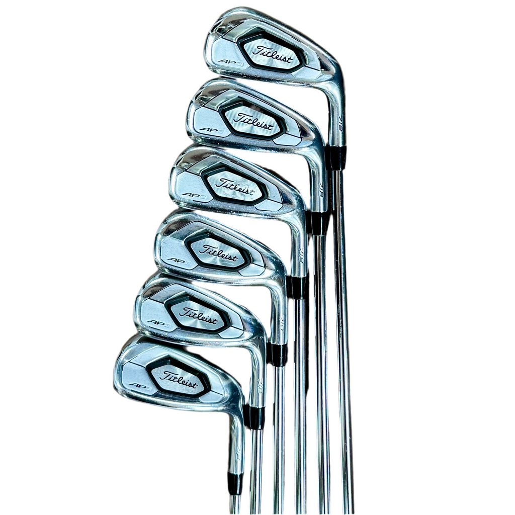 Titleist 718 AP3 6-Piece Iron Set RH Golf Clubs (5-9, 48-Degree Wedge) Set of golf clubs with Titleist logo on a white background