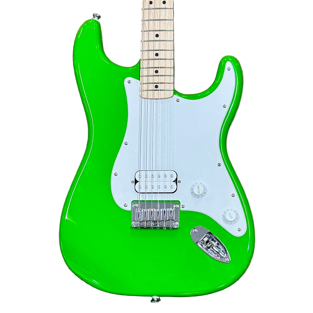 Fender Squier Sonic Stratocaster Electric Guitar Green electric guitar on a wooden surface