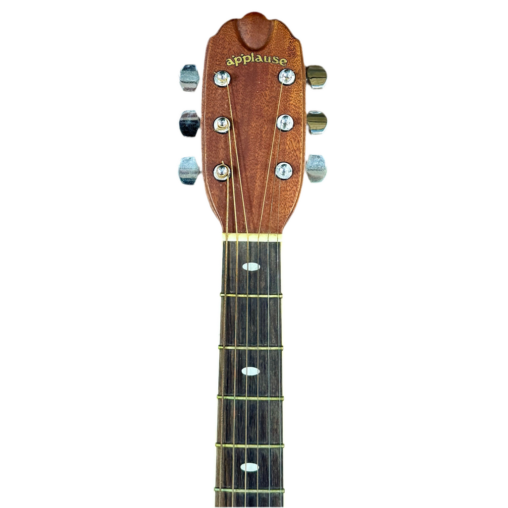 Kaman Applause AE-36 Acoustic-Electric Guitar headstock with 'applause' branding on a white background