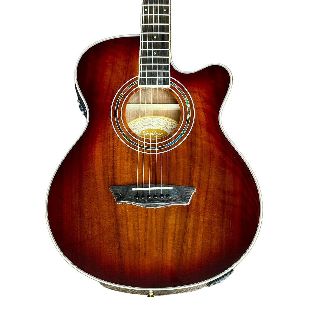 Washburn Festival Series EA55G-A-U Acoustic-Electric Guitar Acoustic guitar with a sunburst finish on a white background