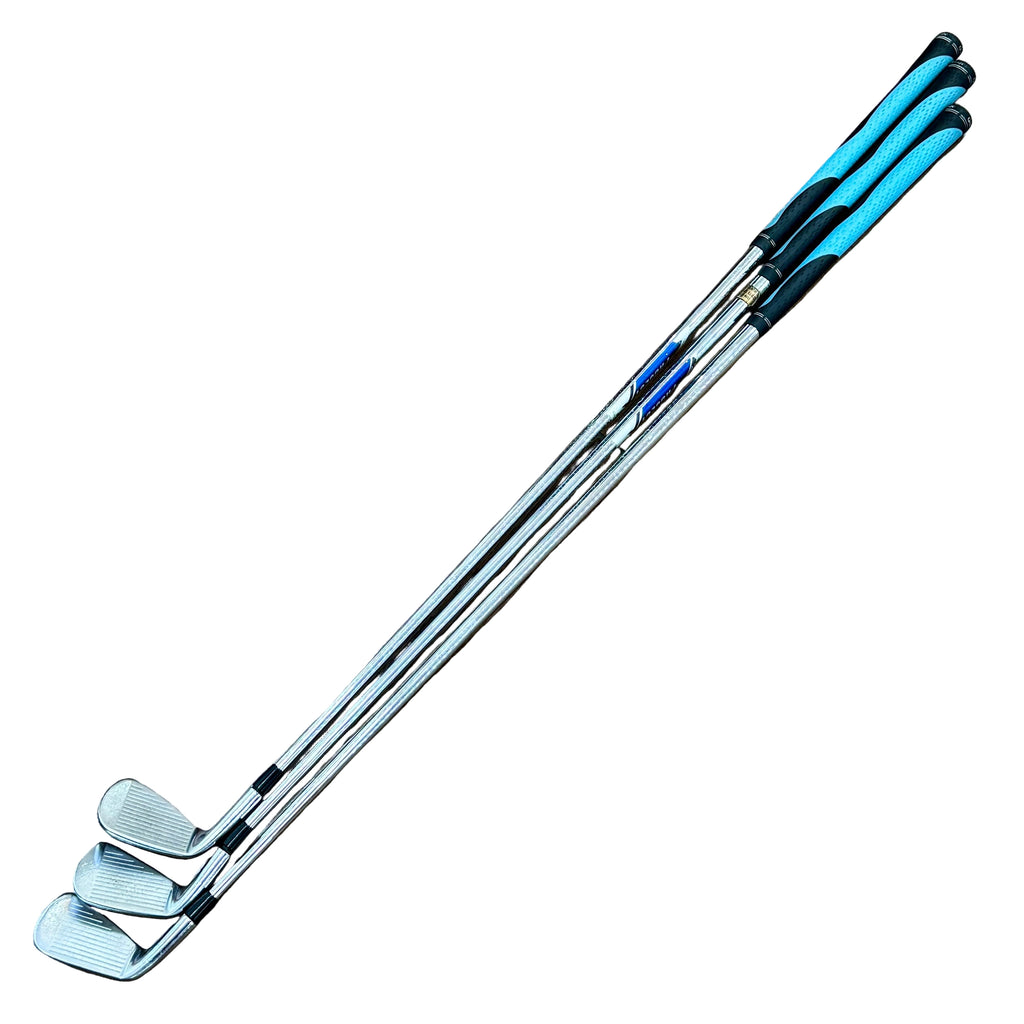 Titleist AP2 3-Piece Iron Set RH Golf Clubs (5, 6, 8) Set of golf clubs with blue grips on a white background