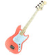 Fender Squier BRONCO BASS Electric Bass Guitar w/ Soft Case Electric bass guitar with coral body and white pickguard on a white background