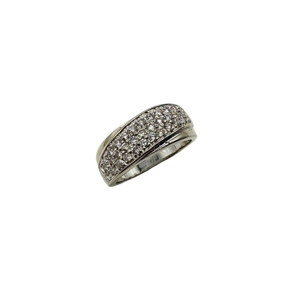 Silver ring with gemstones on a white background