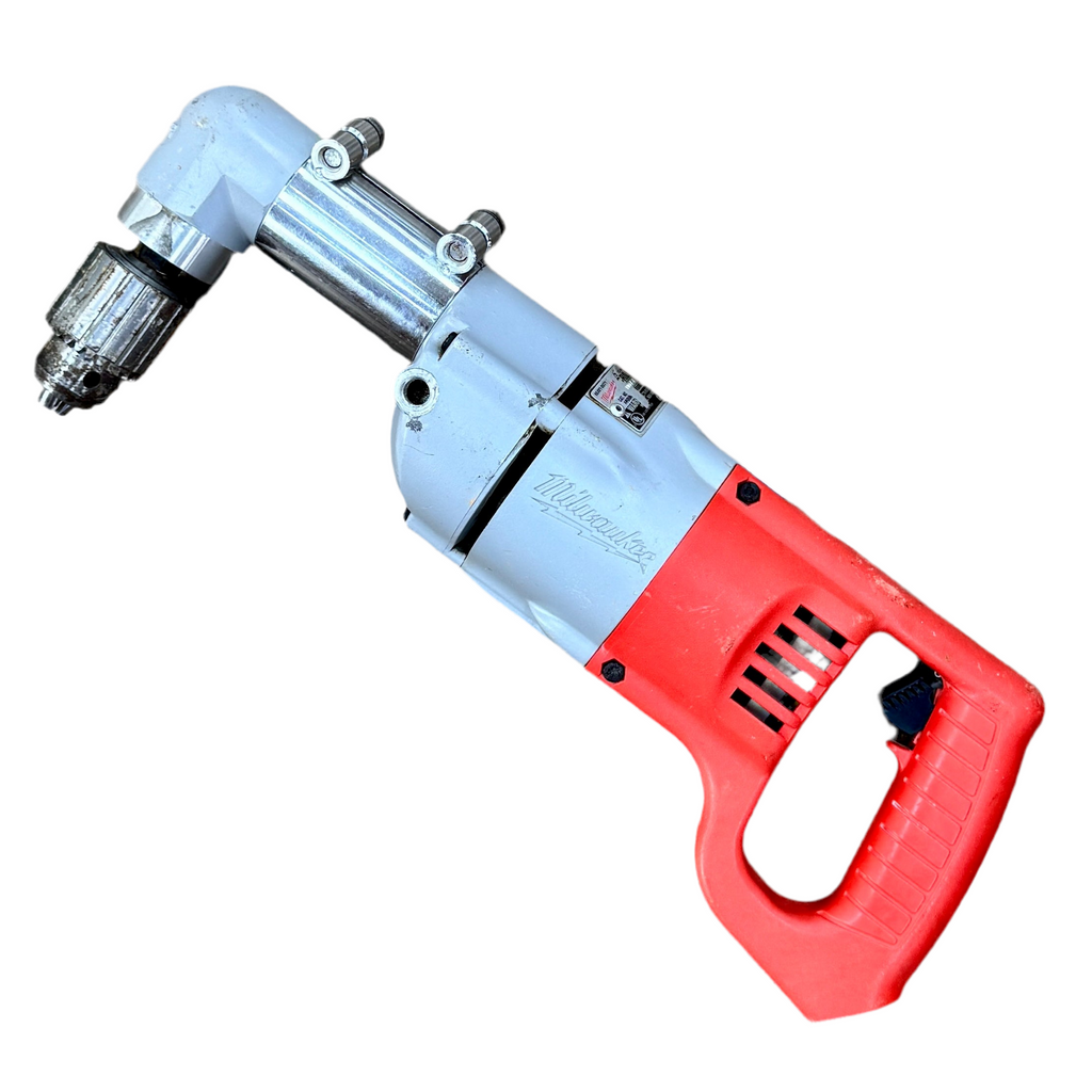 Milwaukee 7-Amp 1/2" Corded Right-Angle Drill w/ Hard Case (1107-1) Red and gray power tool on a white background