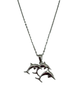 .925 Sterling Silver Dolphin Family Necklace Silver dolphin pendant necklace on a white background