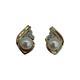 14K Yellow Gold Light Pink Pearl Diamond Accented Drop Stud Earrings Pair of pearl earrings with gold and diamond accents on a white background