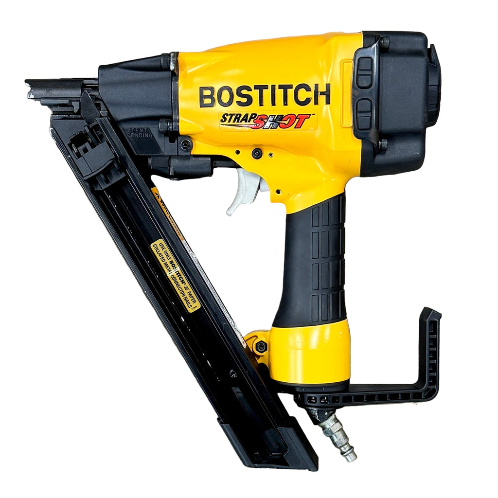 BOSTITCH STRAPSHOT 35-Degree 1-1/2" Pneumatic Metal Connector Nailer w/ Hard Case (MCN150) Bostitch nail gun on a white background