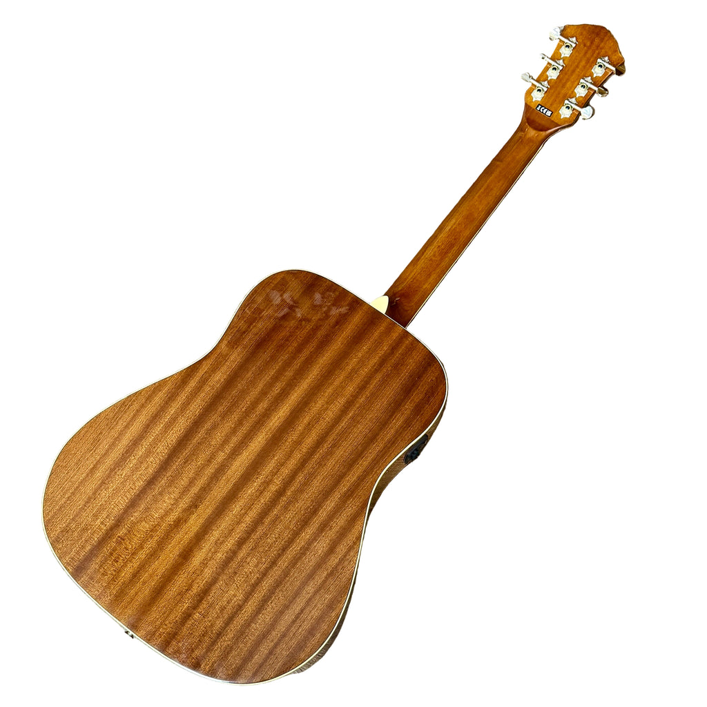 Fender FA-Series FA-225E Dreadnought Acoustic-Electric Guitar Wooden acoustic guitar on a wooden floor