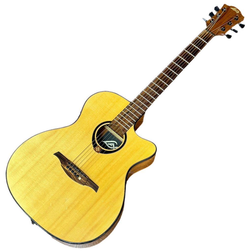 LAG Guitars Tramontane T80ACE Acoustic-Electric Guitar Acoustic guitar with a cutaway design on a white background
