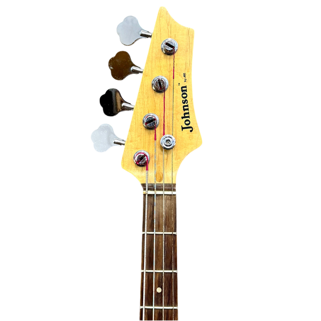 AXL Johnson Precision Bass Style Electric Bass Guitar headstock with 'Johnson' branding on a white background