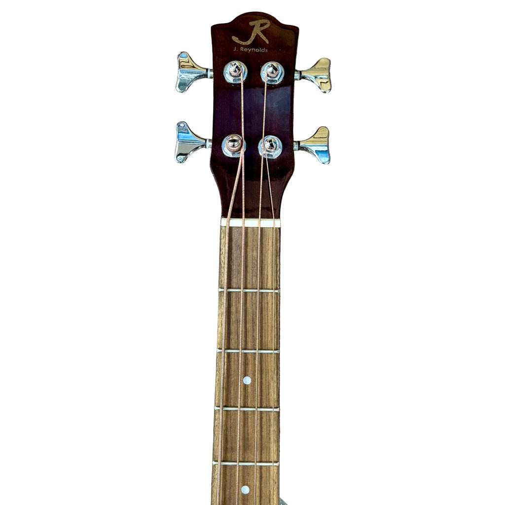 J. Reynolds JR1000-A Acoustic-Electric Bass Guitar neck with headstock on a wooden floor
