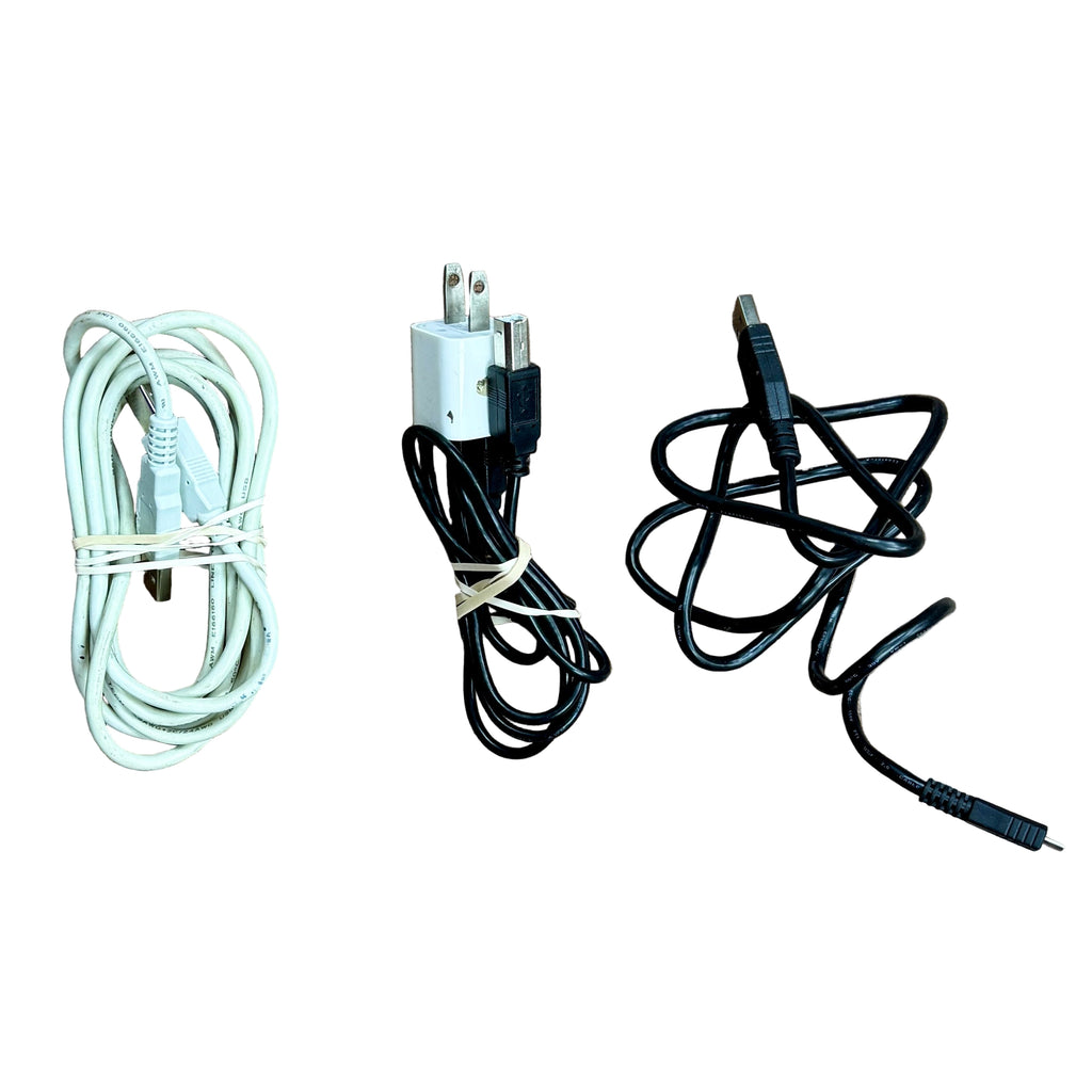 Numark Party Mix II DJ Controller with Built-In Light Show Set of electrical cords and plugs on a white background