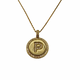 .925 Sterling Silver/14K Gold Plated Micro Pavé Initial Pendant Necklace (Letter P) Gold necklace with a circular pendant featuring the letter 'P' on a white background