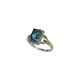 14K White Gold 1/4CTW Diamond Halo Emerald Cut Blue Topaz Ring