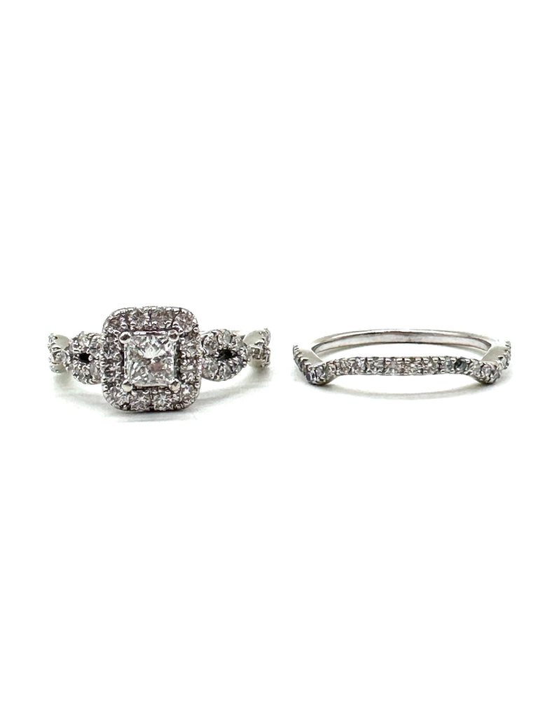 Diamond Halo Twist Wedding Set both