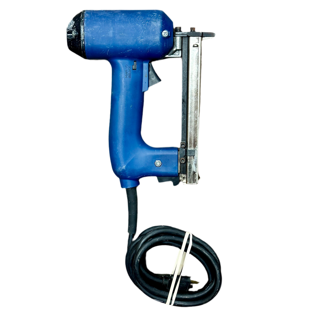 CRAIN No. 625 POWER TACKER 11-Amp Corded Carpet Tacker w/ Hard Case Blue nail gun with a coiled cable on a white background