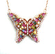 .925 Sterling Silver Rose Gold Plated Multicolor CZ Butterfly Necklace Butterfly-shaped necklace with colorful gemstones on a white background