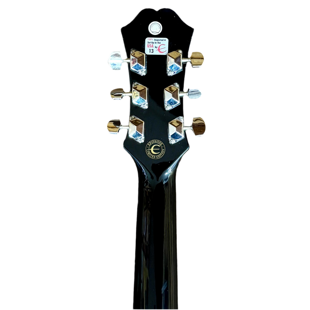 Epiphone Limited Edition PR160EB/TP Acoustic-Electric Guitar headstock with tuning pegs on a white background