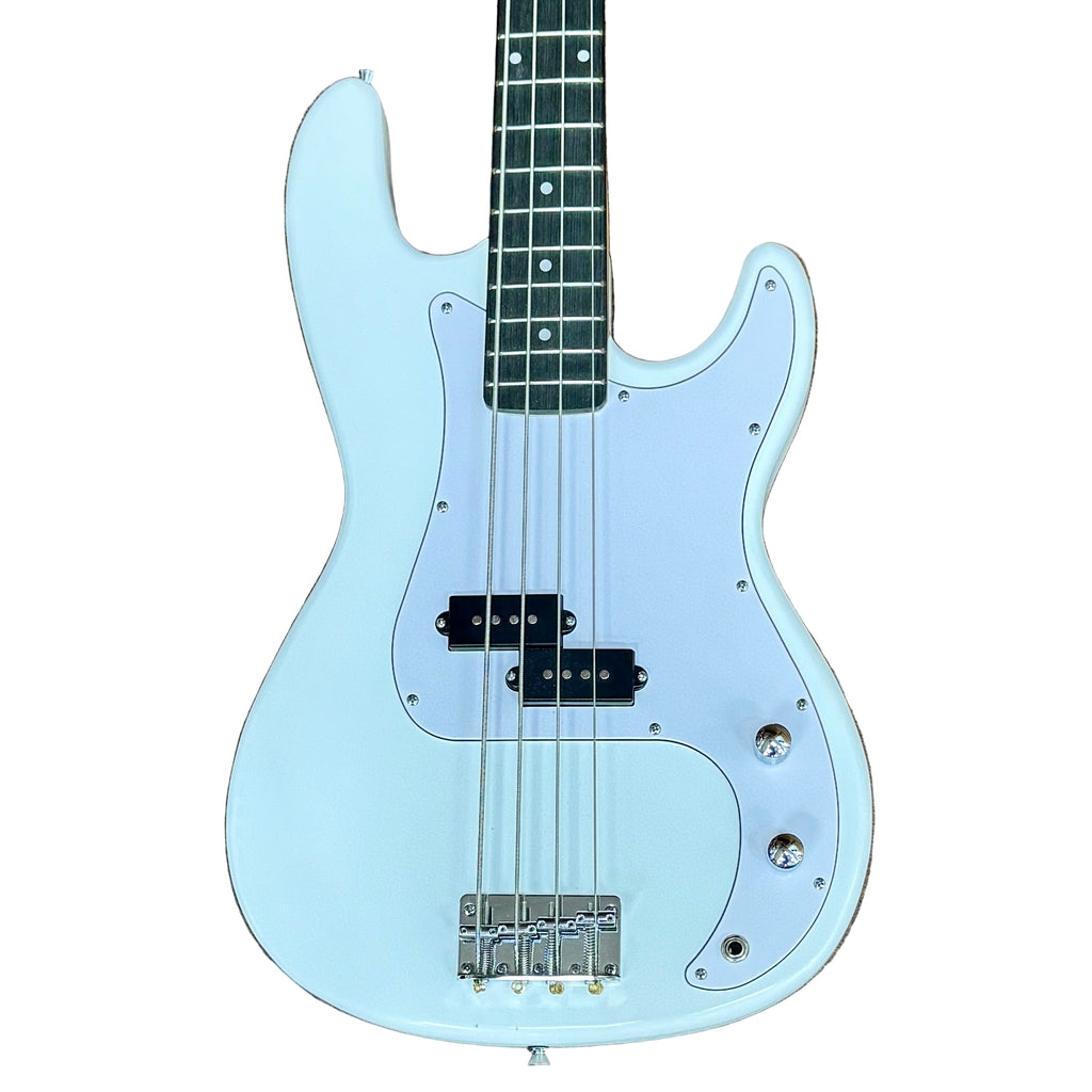 Glarry Precision Bass Style Electric Bass Guitar Light blue electric bass guitar on a white background