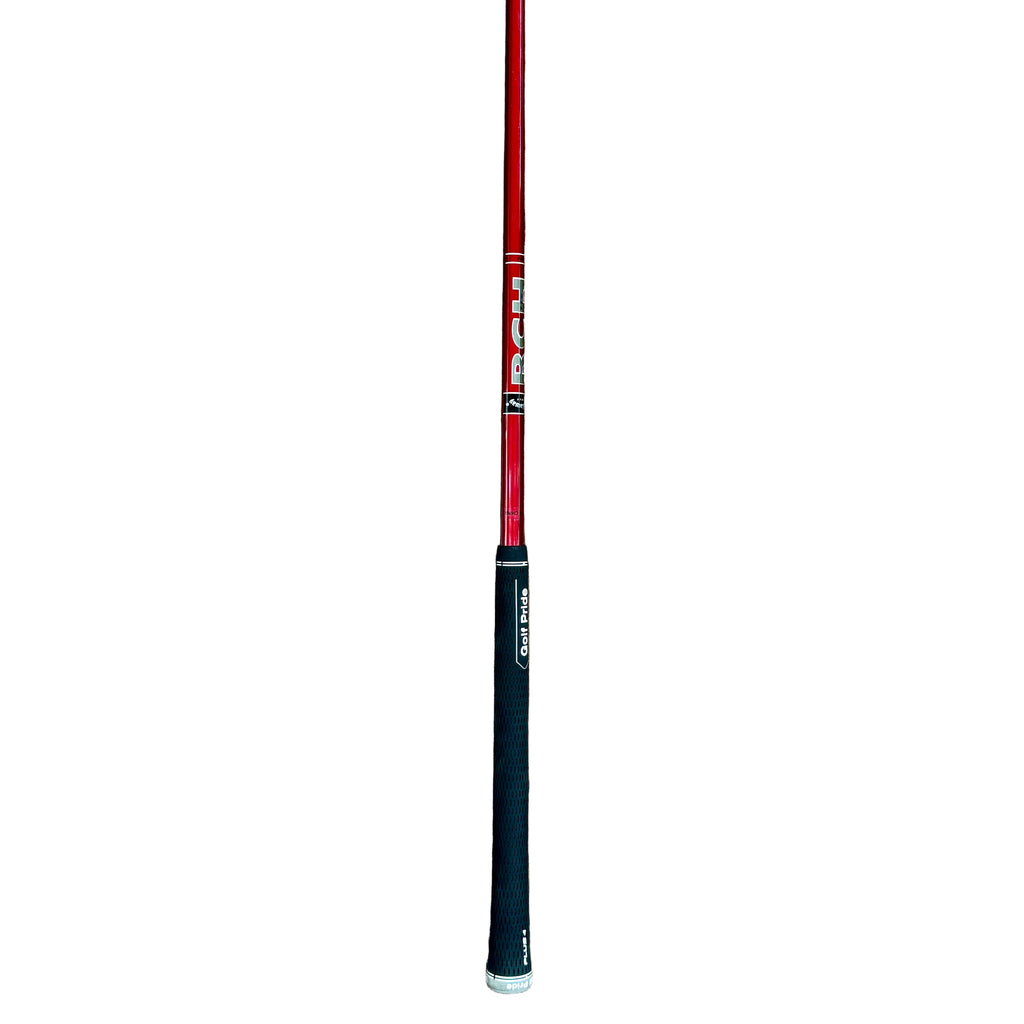 Callaway BIG BERTHA HEAVENWOOD 4 Hybrid RH Golf Club Red and black golf club shaft on a wooden floor
