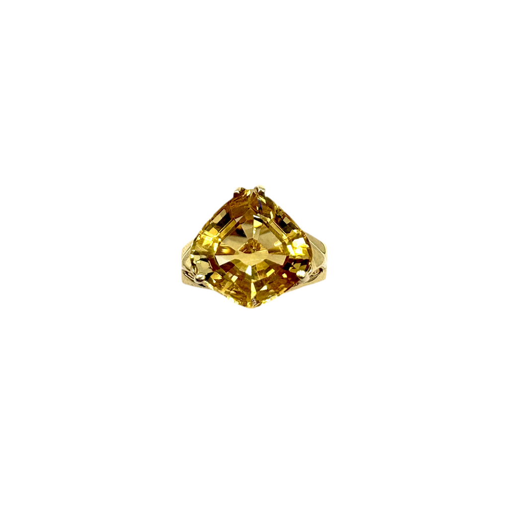 14K Yellow Gold Solitaire Citrine Cathedral Bridge Ring