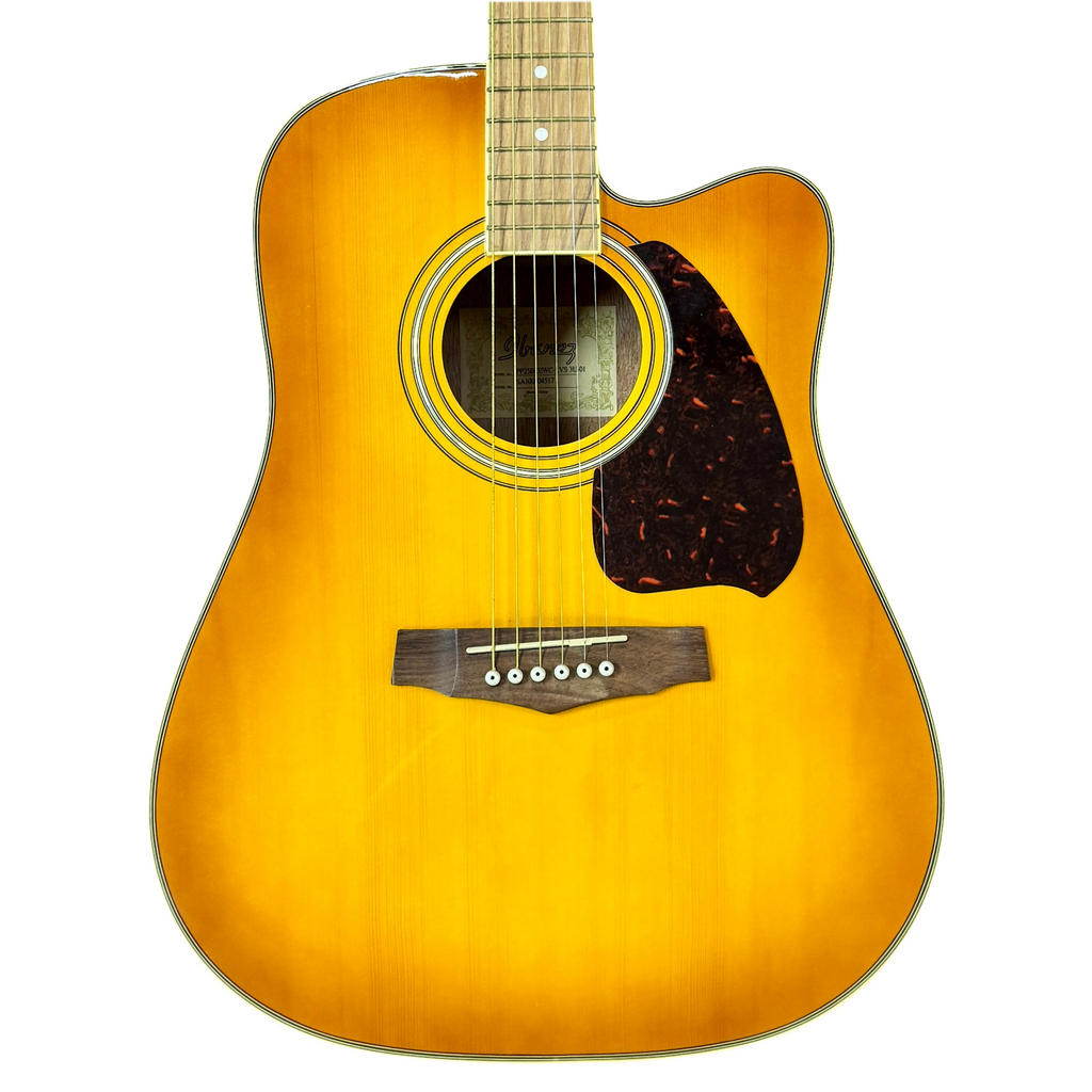 Ibanez PF25ECEWC-LVS 3U-01 Acoustic-Electric Guitar w/ Hard Case Acoustic guitar with a sunburst finish on a white background