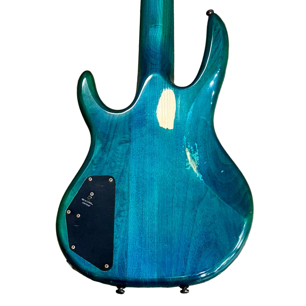 HOHNER PROFESSIONAL B Bass V 5-String Electric Bass Guitar Blue electric bass guitar on a wooden floor