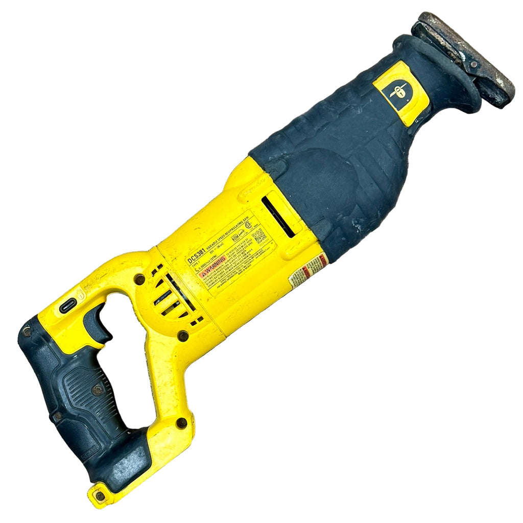 DeWalt 20V MAX 1-1/8" Stroke Cordless Variable Speed Reciprocating Saw (DCS381) Yellow and black reciprocating saw on a white background
