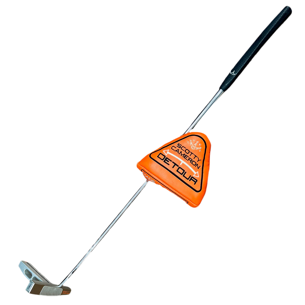 Titleist Scotty Cameron DETOUR Putter RH Golf Club w/ Headcover Golf club with an orange Scotty Cameron putter head on a white background