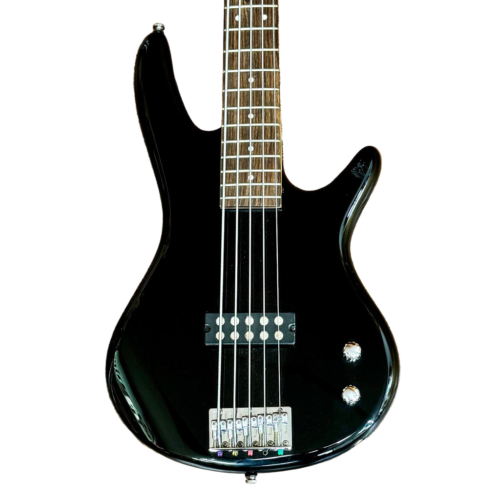 Ibanez GiO SOUNDGEAR GSR105EX 5-String Electric Bass Guitar Black electric bass guitar on a white background
