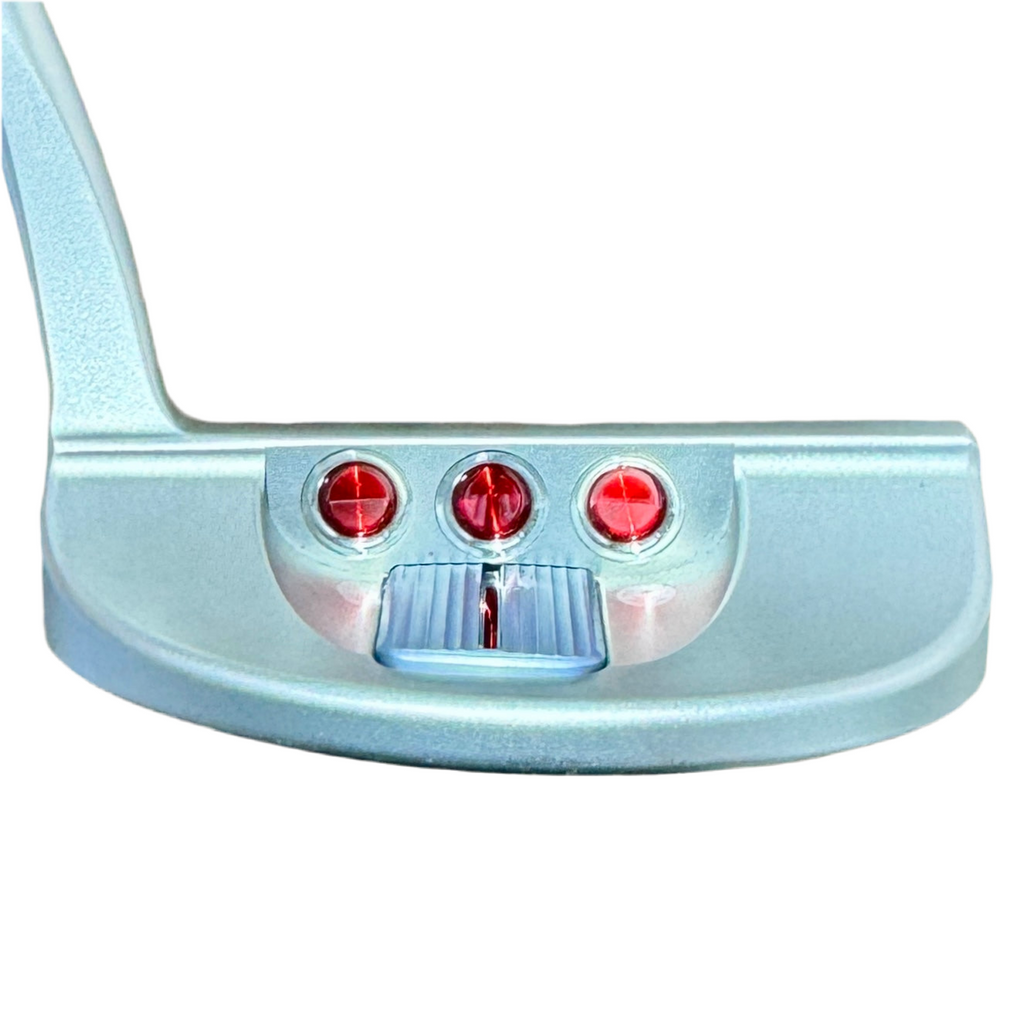 Titleist Scotty Cameron GOLO 3 Mid-Mallet Putter RH Golf Club w/ Headcover Close-up of a golf putter with red targets on a white background