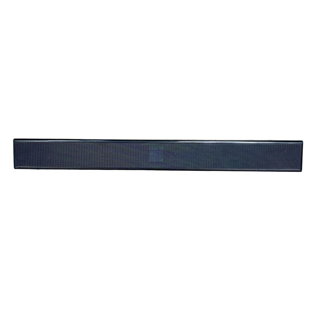 SAMSUNG HW-N400 2.0 Channel Soundbar w/ Remote Black rectangular object on a wooden floor with shoes at the bottom.