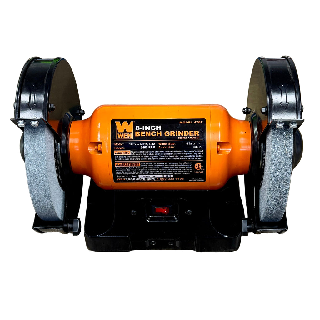 WEN 4.8-Amp 8" Bench Grinder (4282) Orange WEN bench grinder on a wooden surface