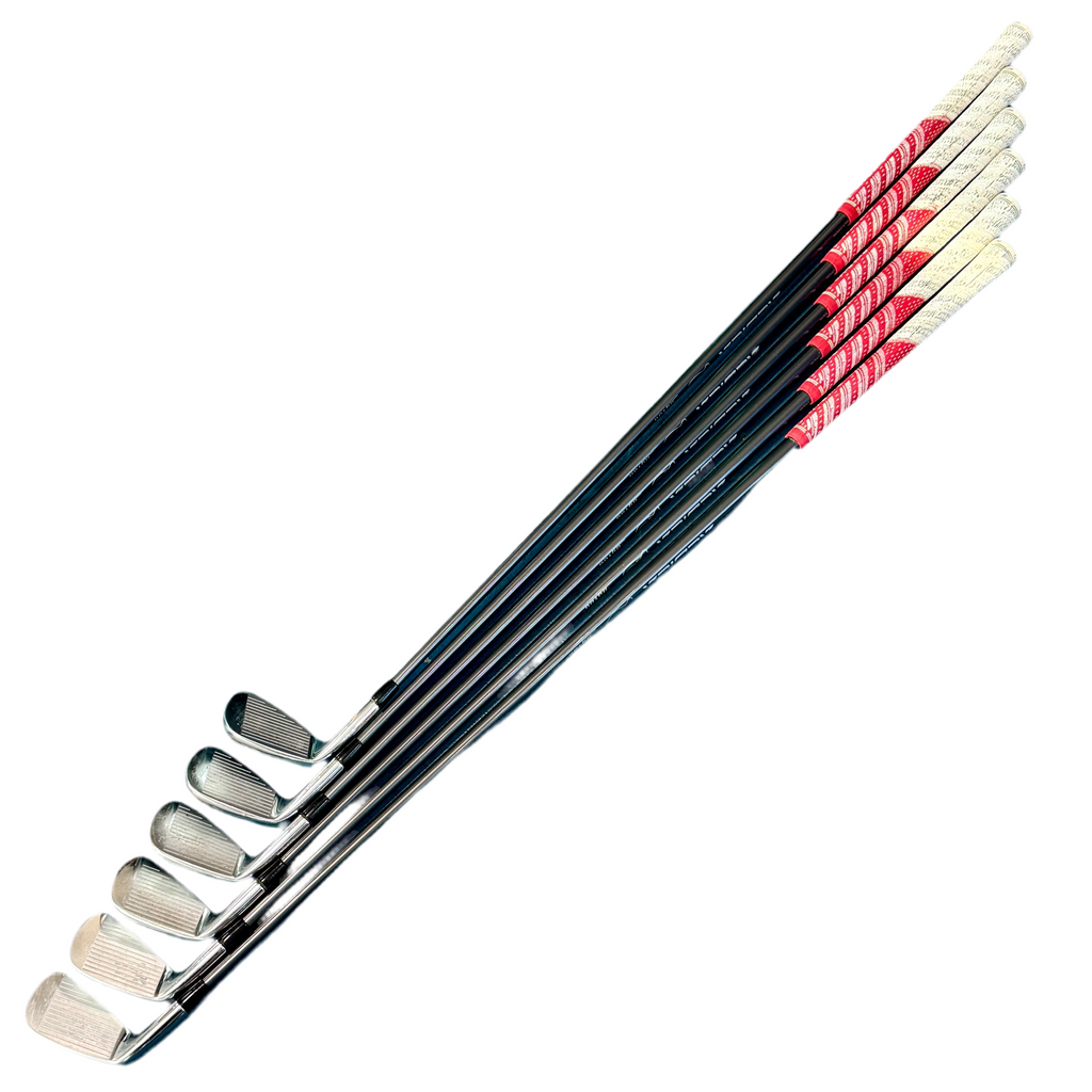 Titleist 710 AP2 6-Piece Iron Set RH Golf Clubs (5-9, P) Set of archery arrows with red and white fletching on a white background