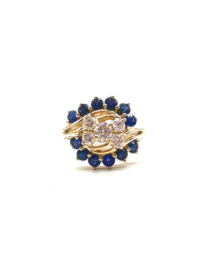 Diamond and Sapphire Spiral Halo Ring