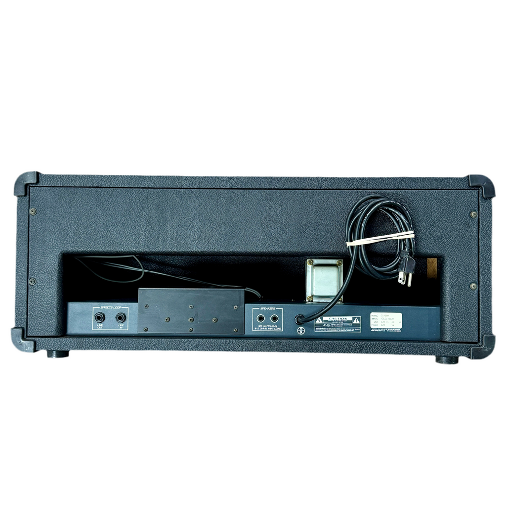 CRATE GX900H Solid-State Guitar Amplifier Head w/ LEEM FS-202 Footswitch Back view of a guitar amplifier with visible cables and control panels on a white background