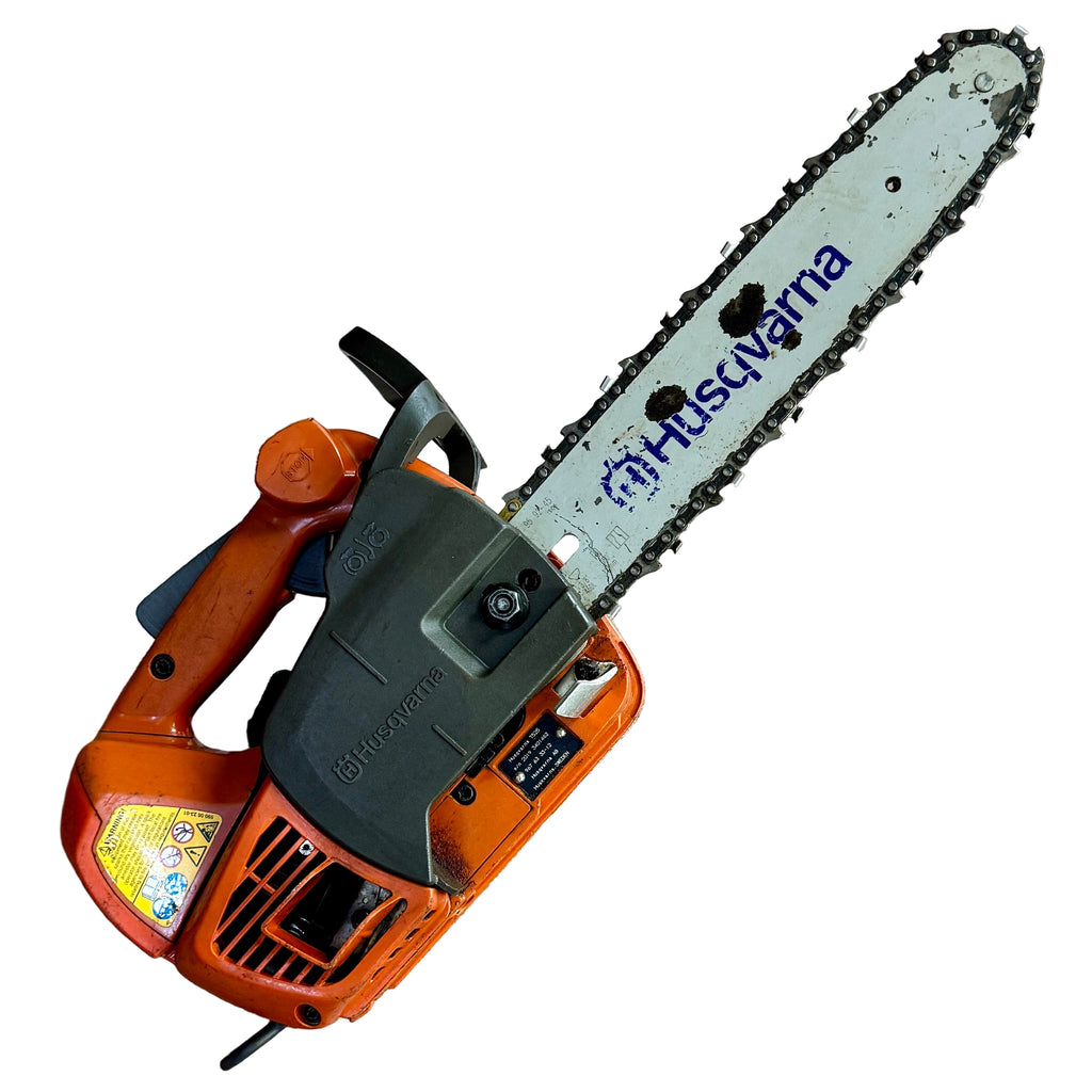 Husqvarna Professional T525 27 cc 12" Guide Bar Gas-Powered Chainsaw Husqvarna chainsaw on a white background