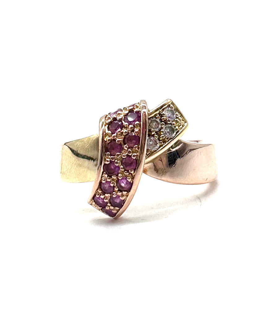 Ruby and Diamond Crossover Ring