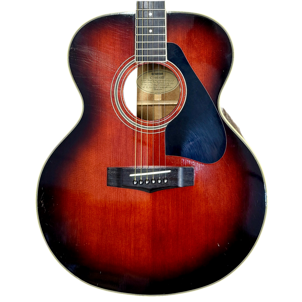 Yamaha CJ-818SB Jumbo Acoustic Guitar w/ Soft Case Acoustic guitar with a sunburst finish on a white background