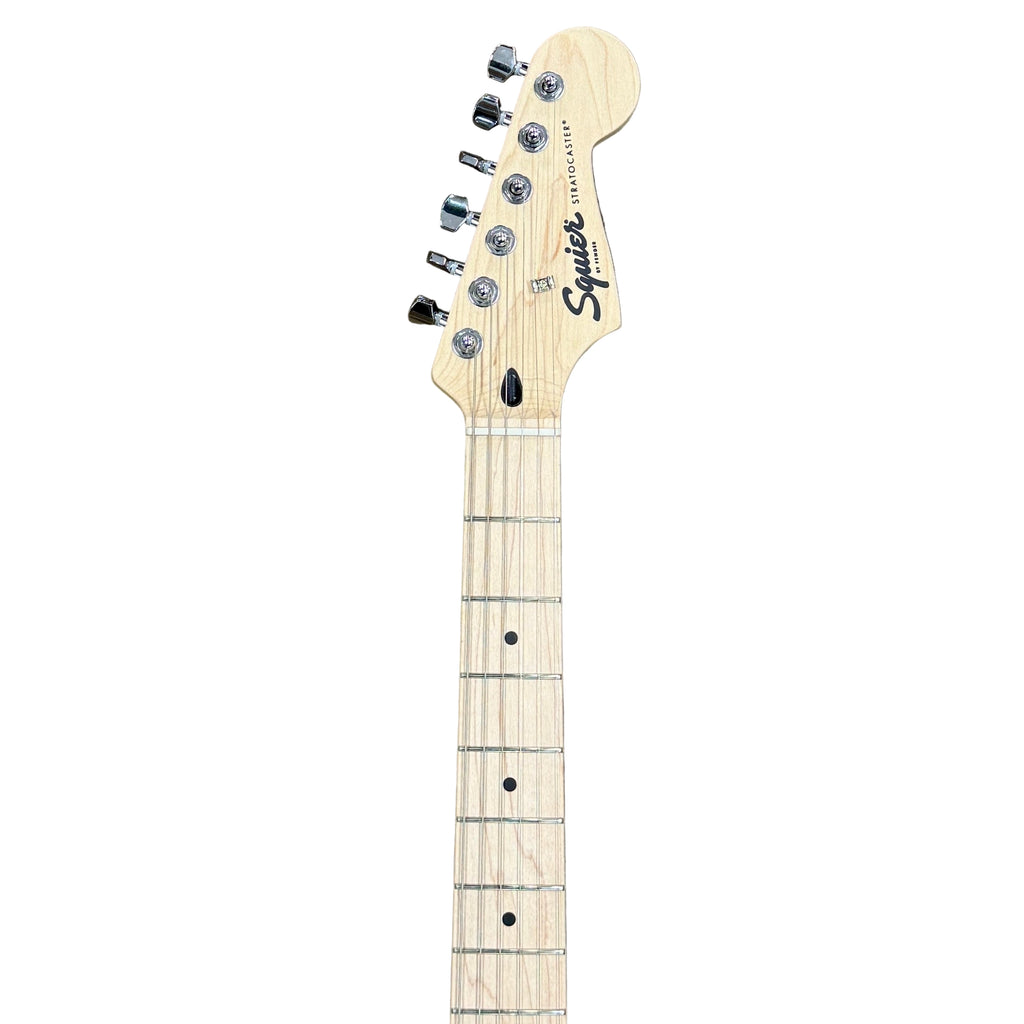 Fender Squier Sonic Stratocaster Electric Guitar neck with headstock on a wooden floor