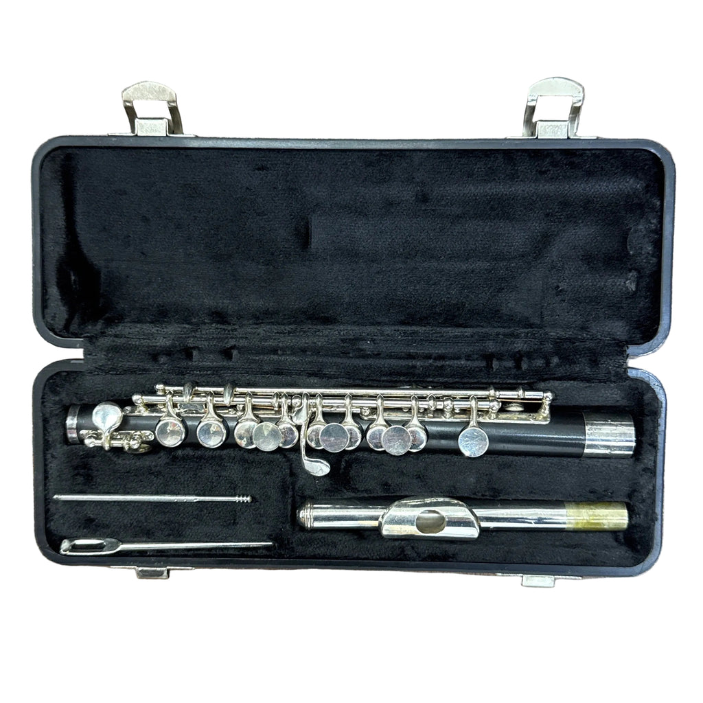 Artley Piccolo w/ Hard Case (Serial # 3952694) Flute in an open black case on a wooden surface