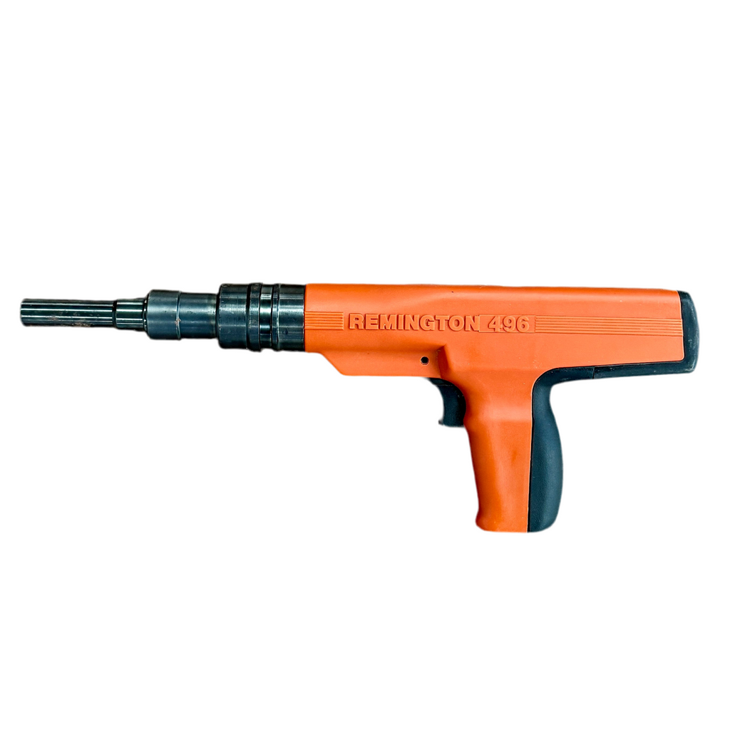 Orange and black Remington 496 powder actuated gun on a white background