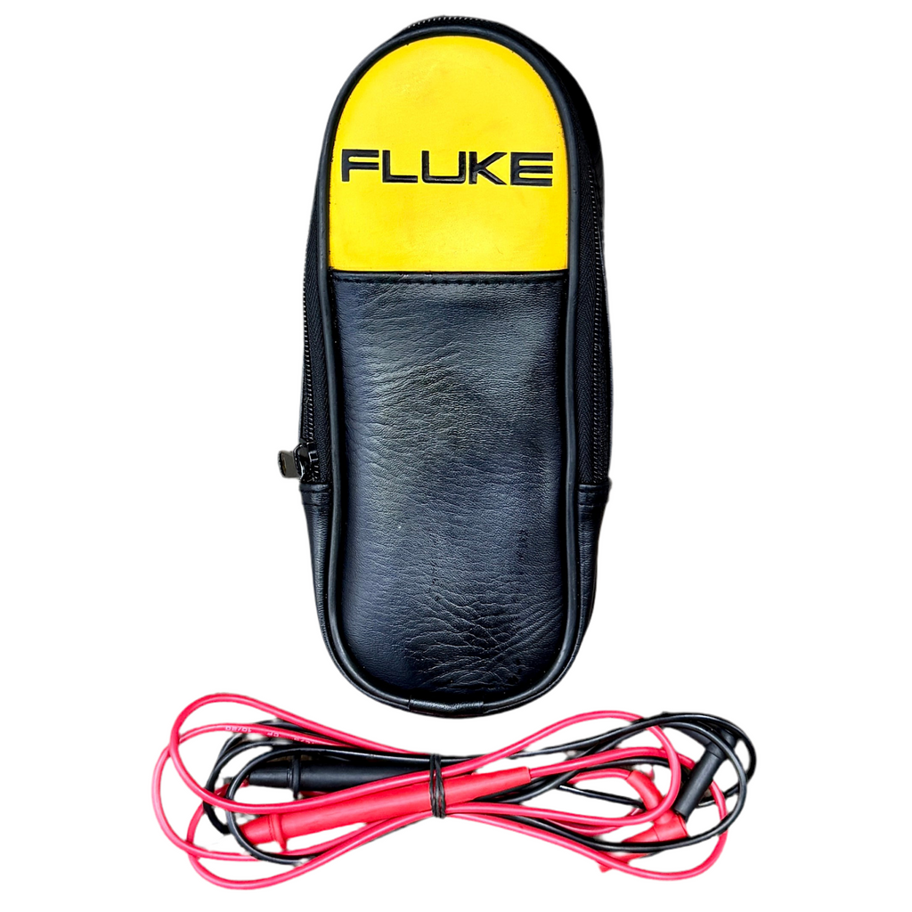 Fluke 323 400A True RMS Clamp Meter w/ Case Fluke branded case with cables on a white background