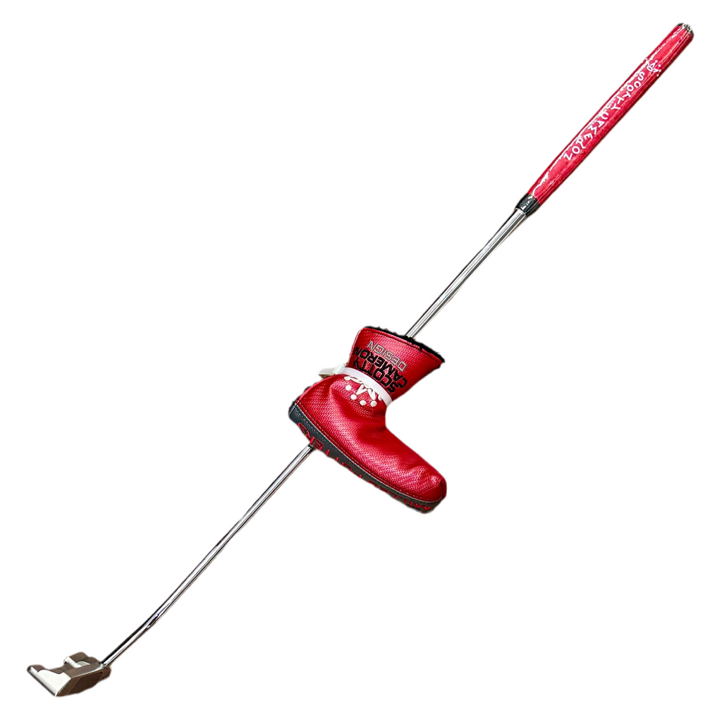 Titleist Scotty Cameron SELECT NEWPORT 2 Blade Putter RH Golf Club w/ Headcover Red golf putter with a white head on a white background